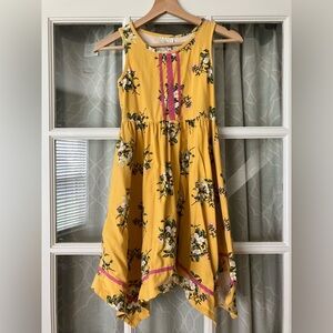 435 Matilda Jane Clothing Floral Yellow Kids Dress with Pink Lace Details